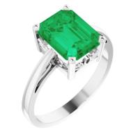 14K White Lab-Created Emerald Scroll Setting® Ring